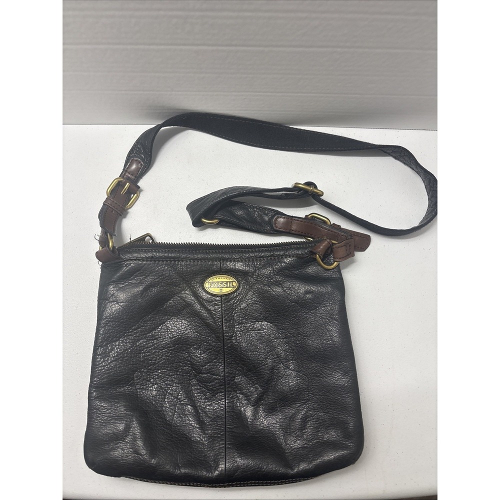 FOSSIL Explorer Crossbody Bag Black Leather Vintage EUC